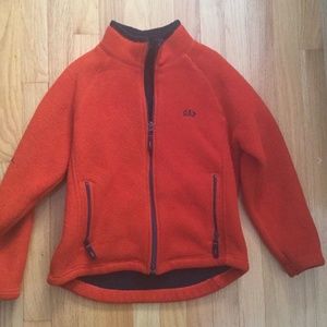 GAP Boy Fleece Jacket Size 7 8 Thick Zip Up Orange Navy Fall Winter